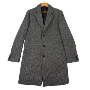 Express Mens Medium Herringbone Overcoat Gray Wool Blend Classic Winter Jacket